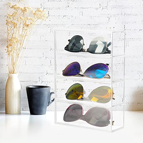 JOYMOMO Sunglasses Organizer Clear Acrylic 4-Drawer Storage Sunglasses Holder Organizer for Eyeglass Organizer, Reading Glasses, Eye Glass Cases, Accessories - Use Stackable(Without Sunglasses)