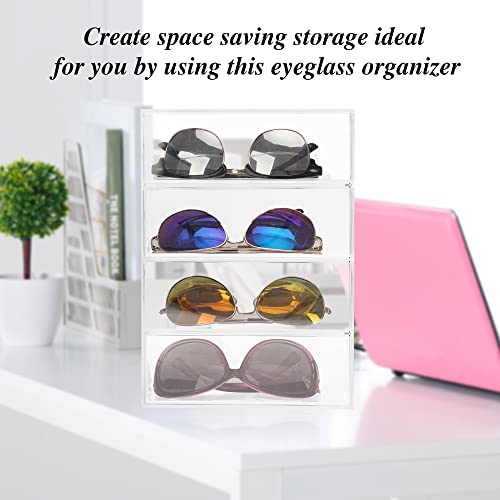 JOYMOMO Sunglasses Organizer Clear Acrylic 4-Drawer Storage Sunglasses Holder Organizer for Eyeglass Organizer, Reading Glasses, Eye Glass Cases, Accessories - Use Stackable(Without Sunglasses)