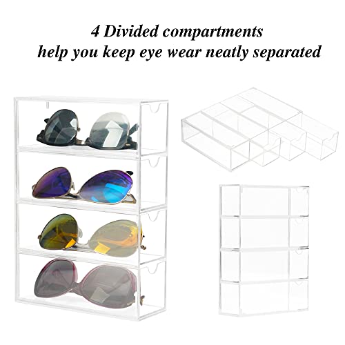 JOYMOMO Sunglasses Organizer Clear Acrylic 4-Drawer Storage Sunglasses Holder Organizer for Eyeglass Organizer, Reading Glasses, Eye Glass Cases, Accessories - Use Stackable(Without Sunglasses)