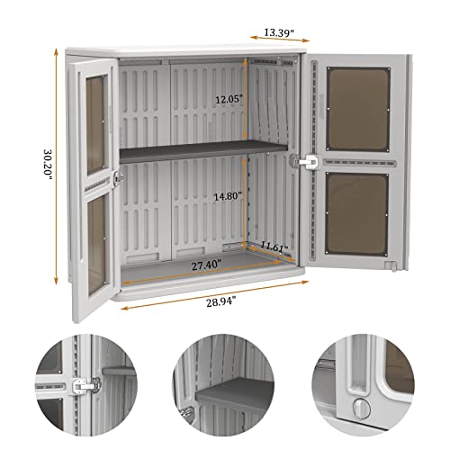 ADDOK Resin Wall Cabinet, 30.2 Inch Outdoor Storage Cabinet with Doors,Lockable Cabinet for Garage, Kitchen, Tool Room, Waterproof Storage Shed