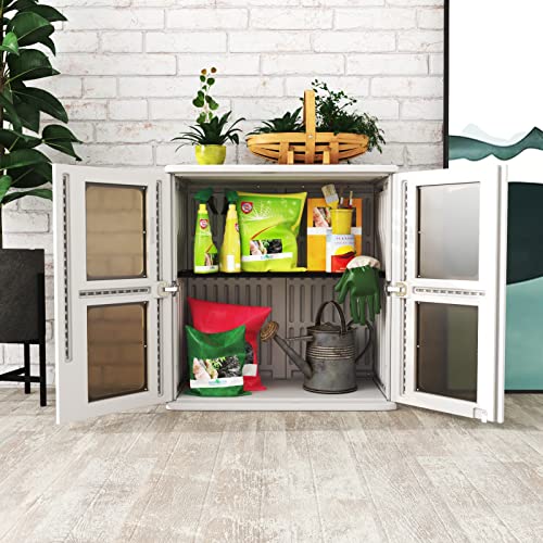 ADDOK Resin Wall Cabinet, 30.2 Inch Outdoor Storage Cabinet with Doors,Lockable Cabinet for Garage, Kitchen, Tool Room, Waterproof Storage Shed