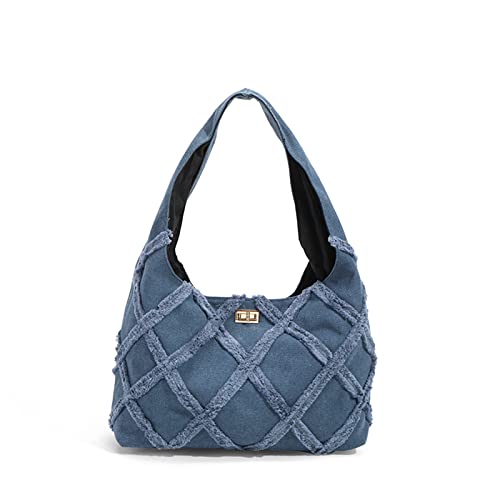 Chloe soo Large Shoulder Bag for Women Quilted Distressed Jean Denim Purse Tote Bag Work Bags Designer Handbag 45