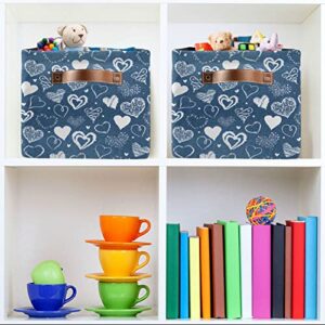 Gougeta Foldable Storage Basket with Handle, Vintage Navy Flowers and Hearts Rectangular Canvas Organizer Bins for Home Office Closet Clothes Toys 1 Pack