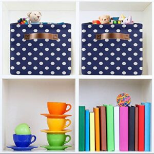 Gougeta Foldable Storage Basket with Handle, Navy Blue Polka Dot Rectangular Canvas Organizer Bins for Home Office Closet Clothes Toys 1 Pack