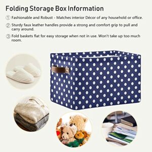 Gougeta Foldable Storage Basket with Handle, Navy Blue Polka Dot Rectangular Canvas Organizer Bins for Home Office Closet Clothes Toys 1 Pack