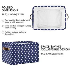 Gougeta Foldable Storage Basket with Handle, Navy Blue Polka Dot Rectangular Canvas Organizer Bins for Home Office Closet Clothes Toys 1 Pack