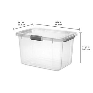 30 Qt. Plastic Storage Box Tote Organizing Container With Durable Lid , Stackable and Nestable Snap Lid Plastic Storage Bin, 6 Pack, Clear With Gray Buckle