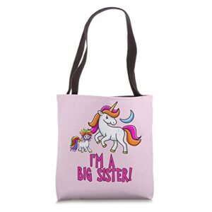 i’m a big sister with unicorns tote bag
