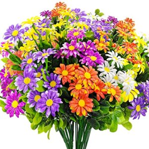 guagb 10 bundles artificial daisies plastic flowers outdoor uv resistant fake daisy faux greenery shrubs plants for home window box garden planter farmhouse indoor outside decorations (multi-color)