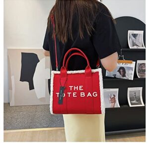 The Tote Bag for Women, Letter Handbag Tote Bag, Lamb Fur + Leather Shoulder/Crossbody Bag, for Office, Travel, School