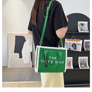 The Tote Bag for Women, Letter Handbag Tote Bag, Lamb Fur + Leather Shoulder/Crossbody Bag, for Office, Travel, School