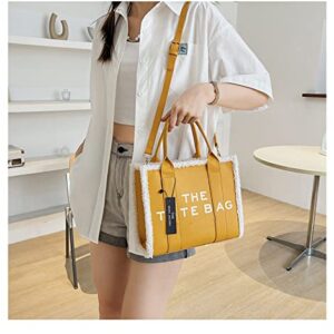 The Tote Bag for Women, Letter Handbag Tote Bag, Lamb Fur + Leather Shoulder/Crossbody Bag, for Office, Travel, School