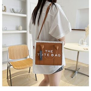 The Tote Bag for Women, Letter Handbag Tote Bag, Lamb Fur + Leather Shoulder/Crossbody Bag, for Office, Travel, School