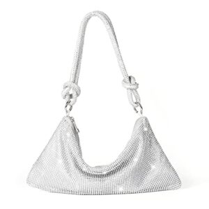 valleycomfy chic rhinestone purses for women sparkly evening handbag bling hobo bag shiny silver clutch purse for party club wedding