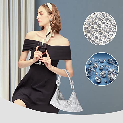 Valleycomfy Chic Rhinestone Purses for Women Sparkly Evening Handbag Bling Hobo Bag Shiny Silver Clutch Purse for Party Club Wedding