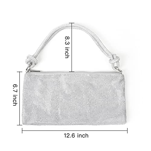 Valleycomfy Chic Rhinestone Purses for Women Sparkly Evening Handbag Bling Hobo Bag Shiny Silver Clutch Purse for Party Club Wedding