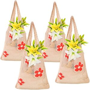 4 pcs crochet tote bag y2k aesthetic tote bag fairy grunge tote bag fairycore knitted cute beach shoulder bag for women girls (flower)
