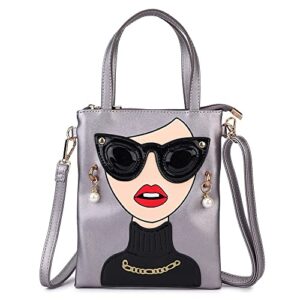 enjoinin novelty women’s 3d lady face purses top handle satchel handbags tote funky crossbody shoulder bags party clutch bag