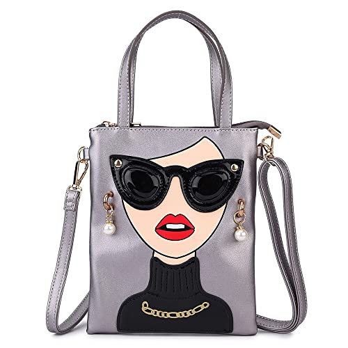 ENJOININ Novelty Women's 3D Lady Face Purses Top Handle Satchel Handbags Tote Funky Crossbody Shoulder Bags Party Clutch Bag