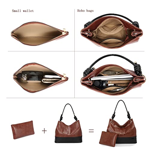 Shoulder Bags for Women Hobo Bags Tote Handbags Purse Vegan Leather Bucket Bag Large Waterproof with Small Wallet 2Pcs Set