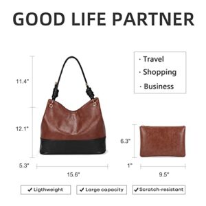 Shoulder Bags for Women Hobo Bags Tote Handbags Purse Vegan Leather Bucket Bag Large Waterproof with Small Wallet 2Pcs Set