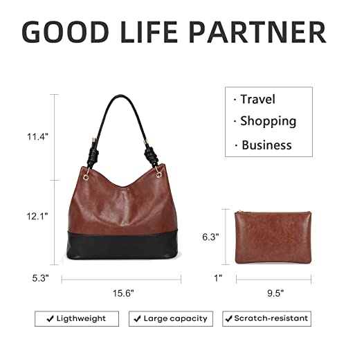 Shoulder Bags for Women Hobo Bags Tote Handbags Purse Vegan Leather Bucket Bag Large Waterproof with Small Wallet 2Pcs Set