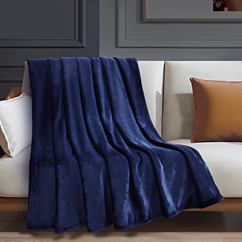 WKBEC Fleece Throw Blankets, Super Soft Flannel Cozy Blankets, Washable Lightweight Fuzzy Blanket for Couch Sofa Bed Office, Throw Size Warm Plush Blankets for All Season (50"x60", Blue)