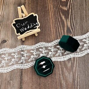 Beatilog Velvet Ring Box 3 Slots - Octagonal Premium Rings Holder Handmade Ring Bearer Jewelry Storage Organizer for Wedding Ceremony, Christmas, Photography Prop (Emerald)