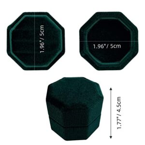 Beatilog Velvet Ring Box 3 Slots - Octagonal Premium Rings Holder Handmade Ring Bearer Jewelry Storage Organizer for Wedding Ceremony, Christmas, Photography Prop (Emerald)