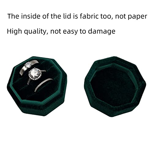 Beatilog Velvet Ring Box 3 Slots - Octagonal Premium Rings Holder Handmade Ring Bearer Jewelry Storage Organizer for Wedding Ceremony, Christmas, Photography Prop (Emerald)