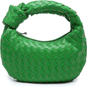 hdhtb woven handbag for women soft pu leather knoted woven shoulder bag fashion designer ladies hobo bag (green)