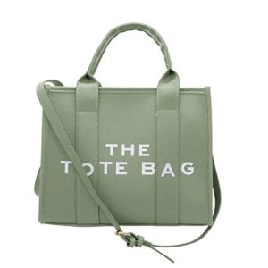 women’s the tote bag, pu leather tote bag, shoulder, crossbody or handle bag for work, school (10.2x4.2x8.5in) (light green)