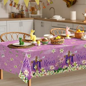 3 Pack He is Risen Easter Tablecloth Party Decorations, Spring Lily Floral Easter Plastic Tablecloth Rectangle for Holiday Spring Farmhouse Kitchen Dining Table Decorations Indoor Outdoor, 54x108 Inch