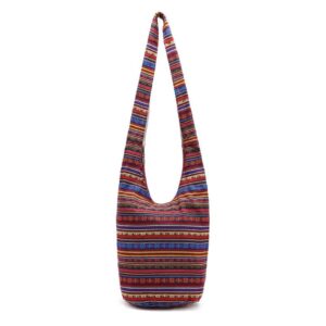 lingtang women hippie shoulder bags large purses ethnic tote handbag travel bag (red)