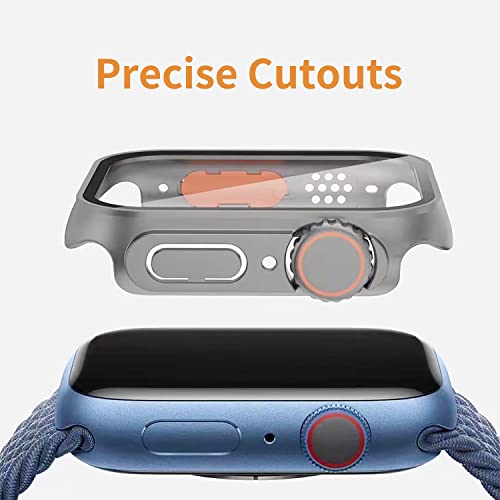 AHNHSKY Protective Case with Tempered Glass Screen Protector Compatible with Apple Watch Series SE 6 5 4 44mm, Ultra Style Slim Scratch Resistant Rugged Hard PC Cover Bumper for iWatch 44 mm