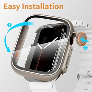 AHNHSKY Protective Case with Tempered Glass Screen Protector Compatible with Apple Watch Series SE 6 5 4 44mm, Ultra Style Slim Scratch Resistant Rugged Hard PC Cover Bumper for iWatch 44 mm