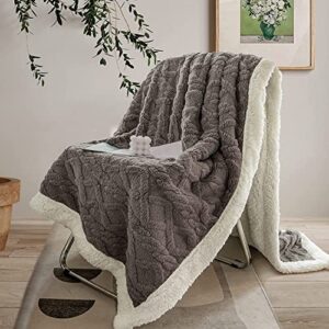 thick sherpa throw blanket fleece plush blanket for couch sofa boho pattern soft warm blanket for winter,gray,60“x80