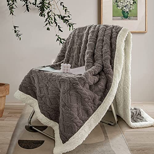 Thick Sherpa Throw Blanket Fleece Plush Blanket for Couch Sofa Boho Pattern Soft Warm Blanket for Winter,Gray,60“x80