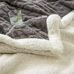 Thick Sherpa Throw Blanket Fleece Plush Blanket for Couch Sofa Boho Pattern Soft Warm Blanket for Winter,Gray,60“x80