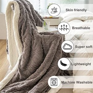 Thick Sherpa Throw Blanket Fleece Plush Blanket for Couch Sofa Boho Pattern Soft Warm Blanket for Winter,Gray,60“x80