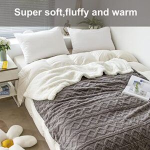 Thick Sherpa Throw Blanket Fleece Plush Blanket for Couch Sofa Boho Pattern Soft Warm Blanket for Winter,Gray,60“x80