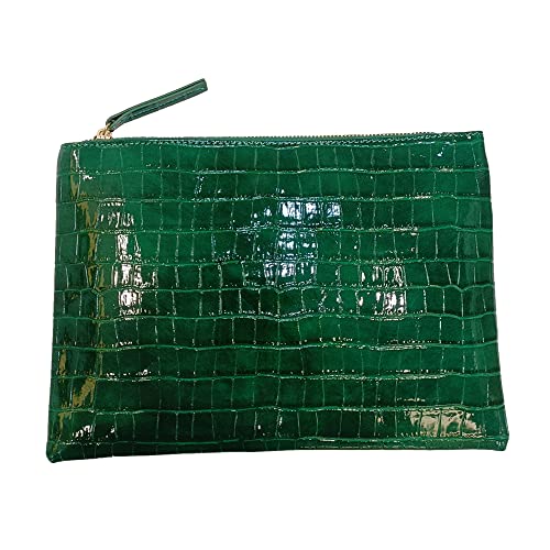 NIGEDU Women Envelope Clutch Purse Bag Fashion Crocodile Embossed PU leather Oversized Ladies Evening Party Clutches (Green)