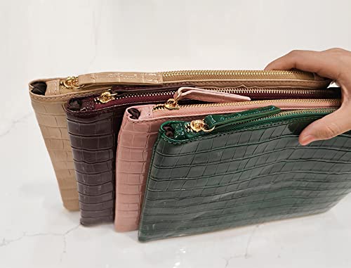 NIGEDU Women Envelope Clutch Purse Bag Fashion Crocodile Embossed PU leather Oversized Ladies Evening Party Clutches (Green)