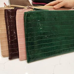 NIGEDU Women Envelope Clutch Purse Bag Fashion Crocodile Embossed PU leather Oversized Ladies Evening Party Clutches (Green)