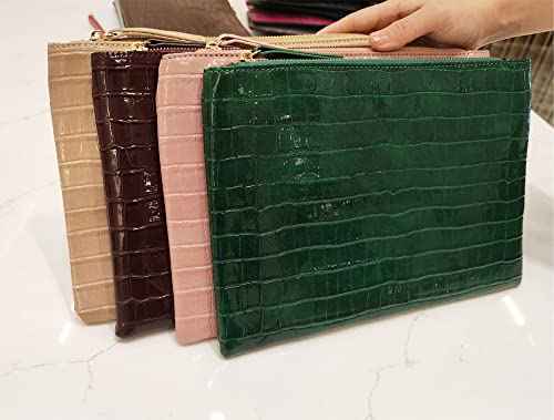 NIGEDU Women Envelope Clutch Purse Bag Fashion Crocodile Embossed PU leather Oversized Ladies Evening Party Clutches (Green)