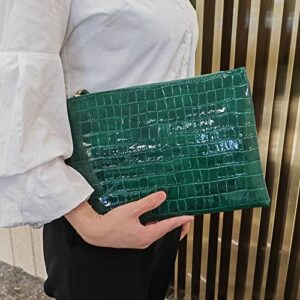 NIGEDU Women Envelope Clutch Purse Bag Fashion Crocodile Embossed PU leather Oversized Ladies Evening Party Clutches (Green)