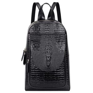 pijushi womens genuine leather backpack purse for women crocodile leather backpack (66512 black croco)
