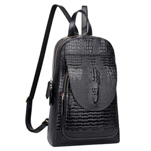 PIJUSHI Womens Genuine Leather Backpack Purse for Women Crocodile Leather Backpack (66512 Black Croco)