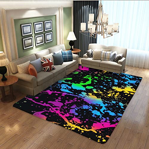 Large Area Rugs for Living Room Glow in The Dark Splatter Neon Blacklight Non-Slip Floor Mat Carpets Bedroom Pad Home Decor 3x5