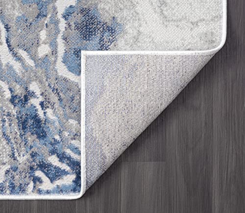 Abani Atlas 6'x9' Blue/Grey Area Rug, Abstract Marble - Durable Non-Shedding - Easy to Clean